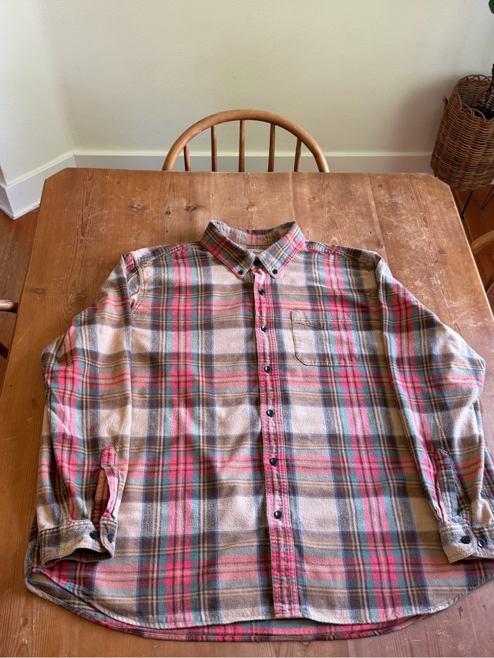 L.L. Bean Red and Brown Plaid Cotton Button-Down Shirt